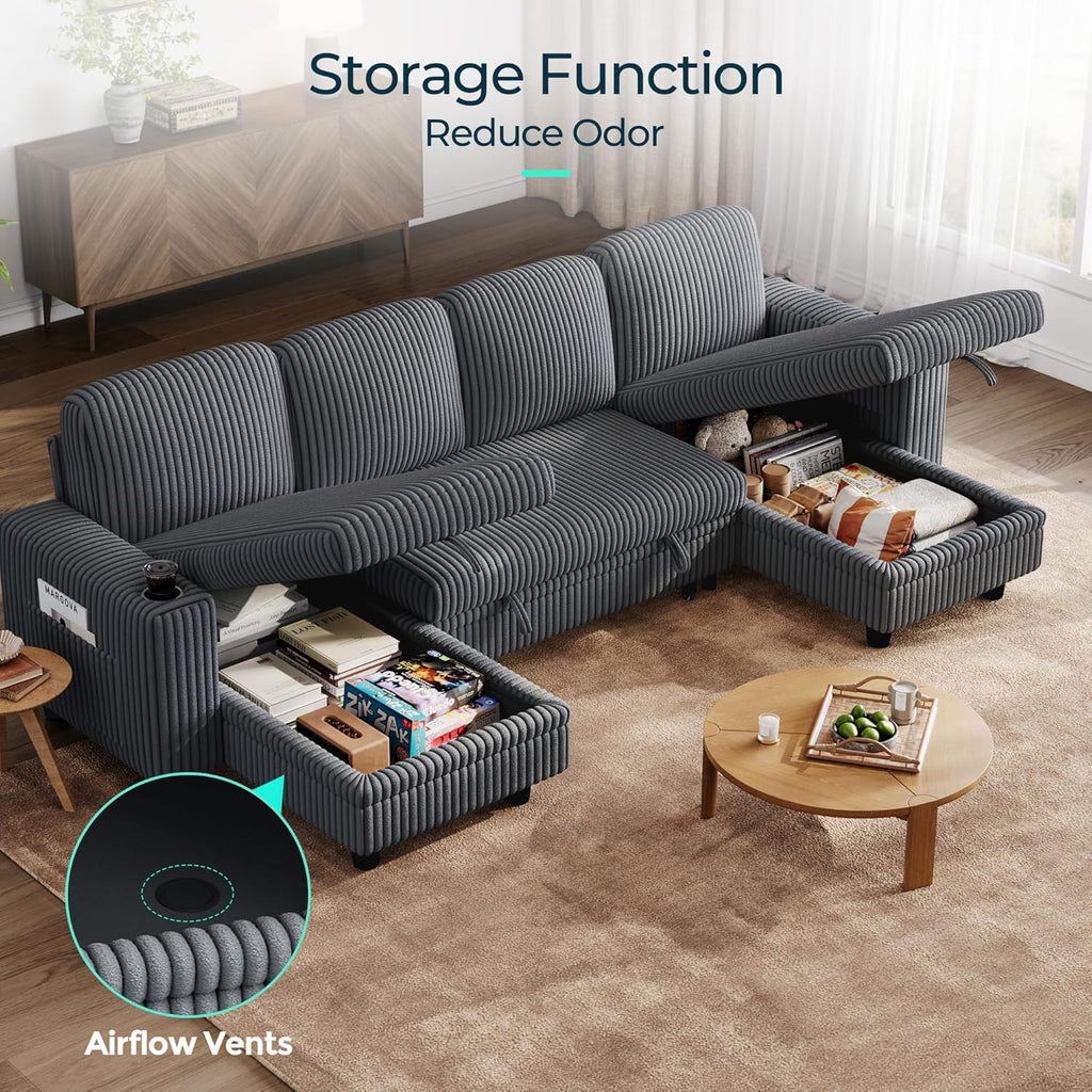 LINSY HOME Sectional Sleeper Sofa with Pull Out Couch Bed