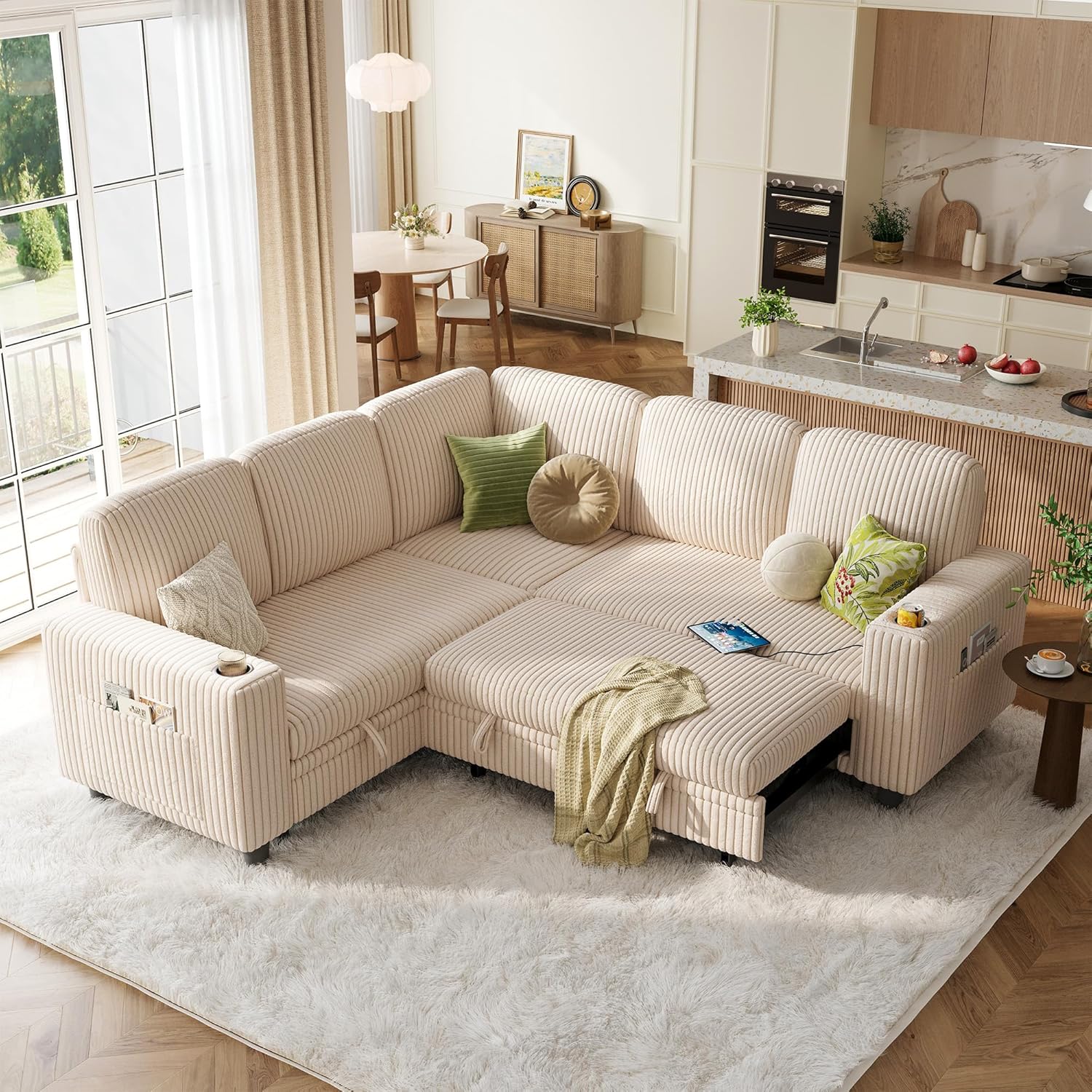 LINSY HOME Sectional Sleeper Sofa with Pull Out Couch Bed