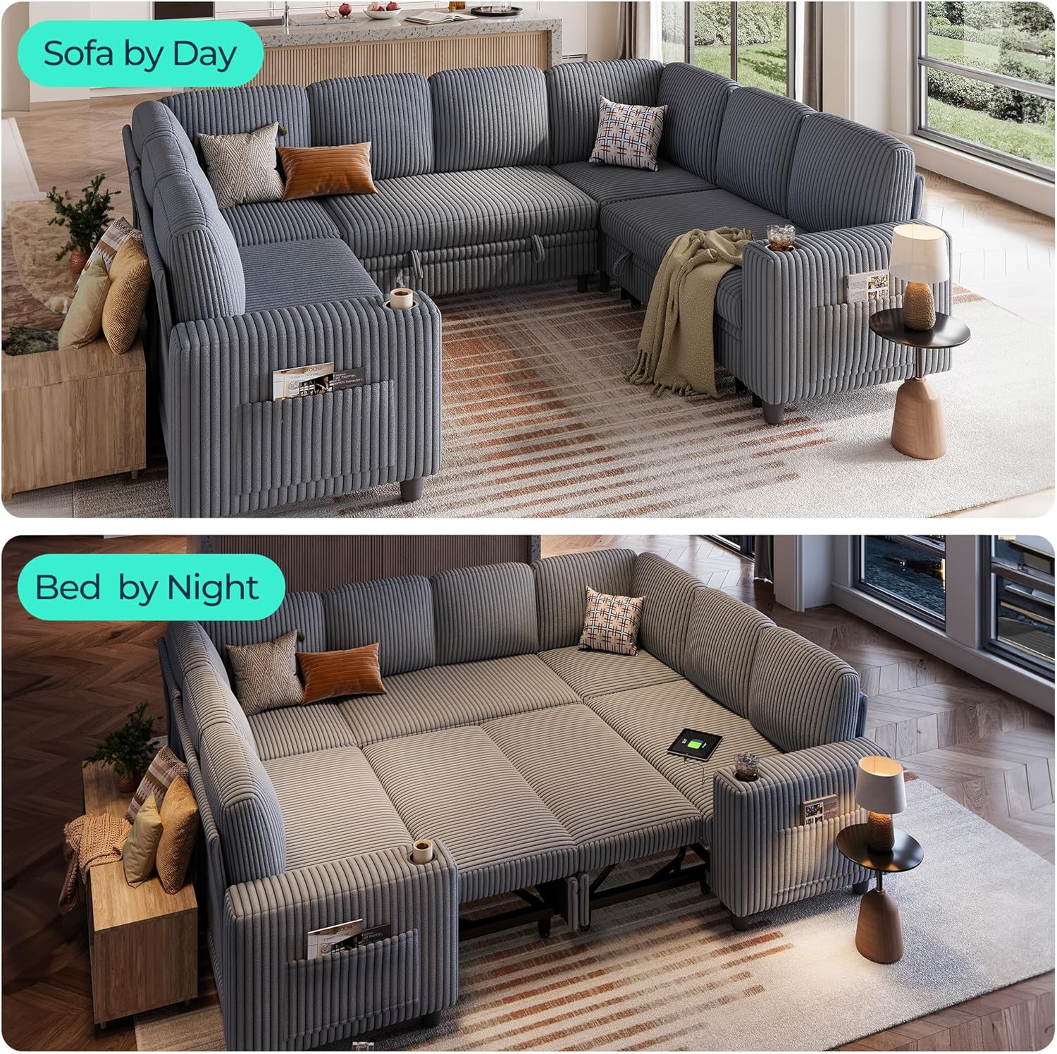 LINSY HOME Sectional Sleeper Sofa with Pull Out Couch Bed