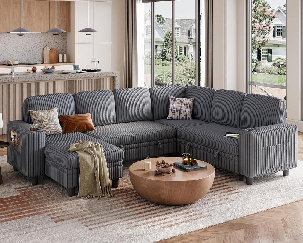 LINSY HOME Sectional Sleeper Sofa with Pull Out Couch Bed