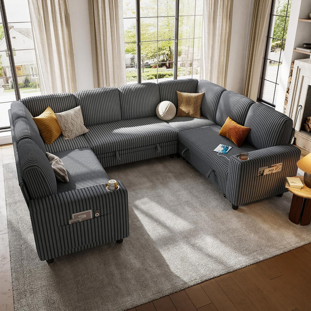 LINSY HOME Sectional Sleeper Sofa with Pull Out Couch Bed
