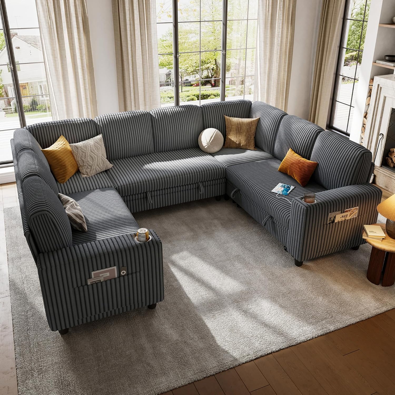 LINSY HOME Sectional Sleeper Sofa with Pull Out Couch Bed