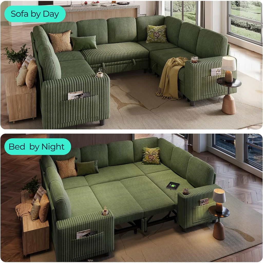 LINSY HOME Sectional Sleeper Sofa with Pull Out Couch Bed