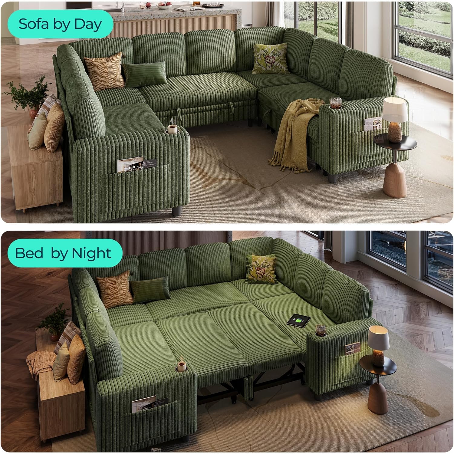 LINSY HOME Sectional Sleeper Sofa with Pull Out Couch Bed