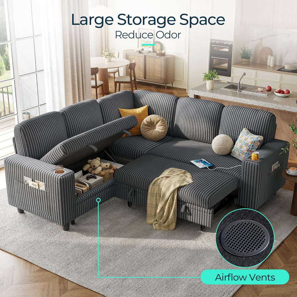 LINSY HOME Sectional Sleeper Sofa with Pull Out Couch Bed