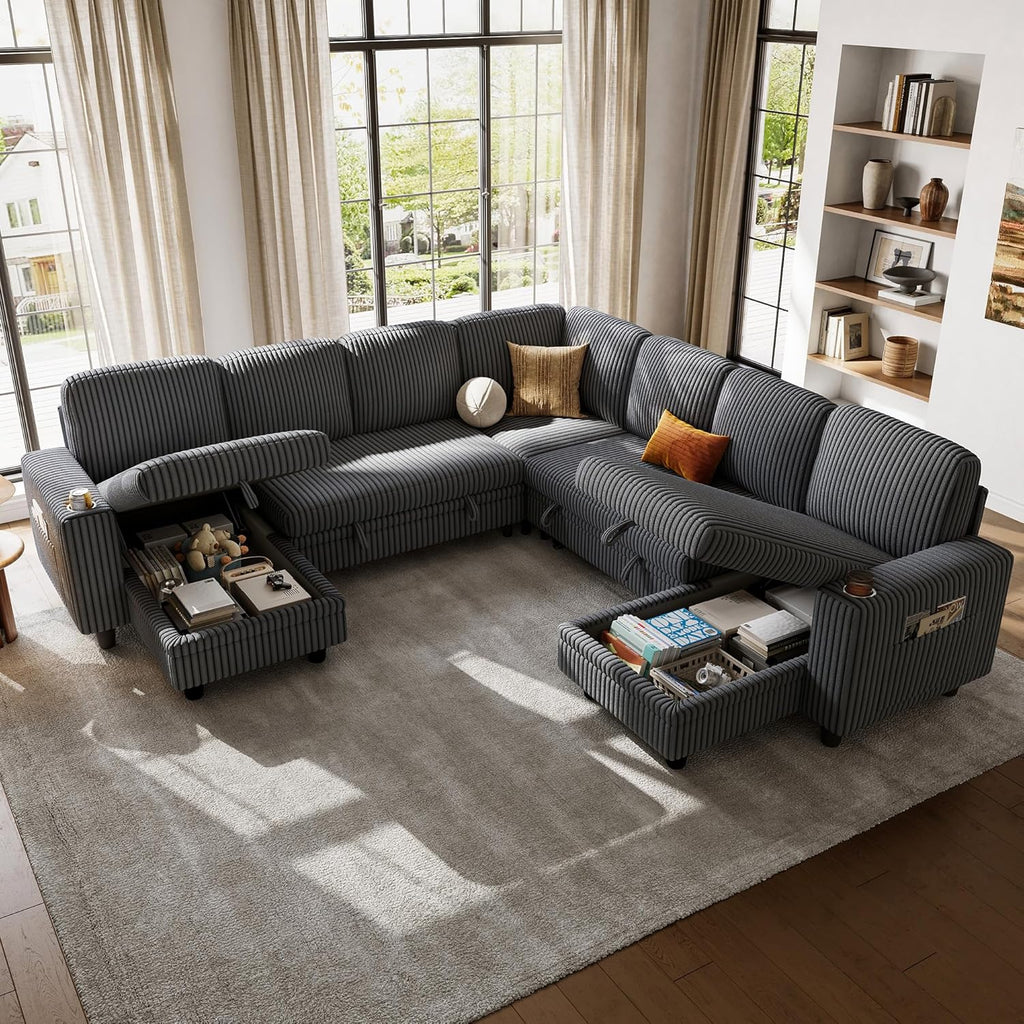 LINSY HOME Sectional Sleeper Sofa with Pull Out Couch Bed